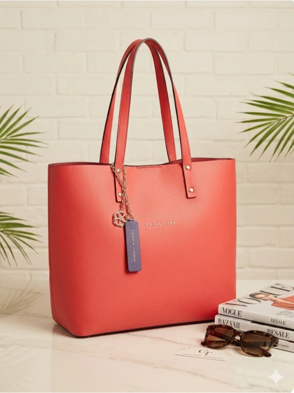 Trina Turk Coral-Peach Pebbled Tote - Picture 1 of 11